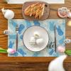 Artoid Mode Rabbit Bunny Happy Easter Placemats Set of 4, 12×18 Inch Seasonal Spring Holiday Table Mats for Party Kitchen Dining Decoration(Blue)