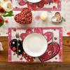 Artoid Mode Red Dot Heart Love Valentine Placemats Set of 4, 12×18 Inch Wedding Anniversary Table Mats for Party Kitchen Dining Decoration(Pink)