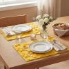 Artoid Mode Yellow Daisy Embroidery Spring Placemats Set of 4, 12×18 Inch Soft Plush Faux Fur Wool Holiday Table Mats for Party Kitchen Dining Decoration(Orange Yellow)