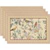 Artoid Mode Blue Birds Flowers Blossom Placemats Set of 4, 12×18 Inch Table Mats for Table Runner Party Kitchen Dining Decoration(Camel)