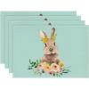 Artoid Mode Blue Rabbit Bunny Flowers Easter Placemats for Dining Table, 12 x 18 Inch Spring Summer Seasonal Holiday Rustic Vintage Washable Table Mats Set of 4(Blue)