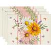 Artoid Mode Green Daisy Leaf Spring Placemats Set of 4, 12×18 Inch Seasonal Summer Holiday Pastoral Table Mats for Party Kitchen Dining Decoration(Pink)