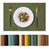 Artoid Mode Green Faux Leather Placemats Set of 4, 15 Inch Waterproof Wipeable Heat Resistant Vinyl Place Mats, Reversible Table Mats for St. Patrick’s Day Dining Decor(Olive Green)