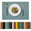Artoid Mode Green Faux Leather Placemats Set of 4, 15 Inch Waterproof Wipeable Heat Resistant Vinyl Place Mats, Reversible Table Mats for St. Patrick’s Day Dining Decor(Blue)