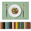 Artoid Mode Green Faux Leather Placemats Set of 4, 15 Inch Waterproof Wipeable Heat Resistant Vinyl Place Mats, Reversible Table Mats for St. Patrick’s Day Dining Decor(Sage)