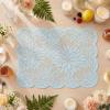 Artoid Mode Pink Dahlia Lace Placemats Set of 4, 12×18 Inch Table Mats for Wedding Anniversary Party Dining Table Decoration(Blue)