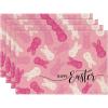 Artoid Mode Rabbit Bunny Happy Easter Placemats Set of 4, 12×18 Inch Seasonal Spring Holiday Table Mats for Party Kitchen Dining Decoration(Pink)