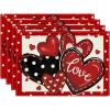 Artoid Mode Red Dot Heart Love Valentine Placemats Set of 4, 12×18 Inch Wedding Anniversary Table Mats for Party Kitchen Dining Decoration(Red)