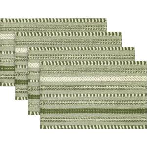 Artoid Mode Black Farmhouse Woven Braided Stripe Placemats Set of 4,12×18 Inch Seasonal Holiday Table Mats Party Kitchen Dining Decoration(Army Green)