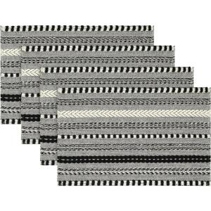 Artoid Mode Black Farmhouse Woven Braided Stripe Placemats Set of 4,12×18 Inch Seasonal Holiday Table Mats Party Kitchen Dining Decoration(Black)