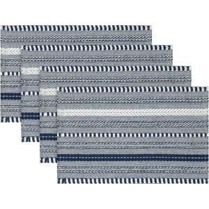 Artoid Mode Black Farmhouse Woven Braided Stripe Placemats Set of 4,12×18 Inch Seasonal Holiday Table Mats Party Kitchen Dining Decoration(Dark Blue)