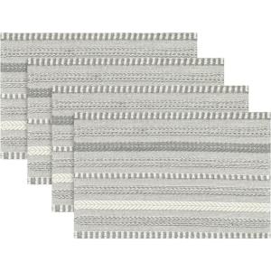 Artoid Mode Black Farmhouse Woven Braided Stripe Placemats Set of 4,12×18 Inch Seasonal Holiday Table Mats Party Kitchen Dining Decoration(Dark Grey)
