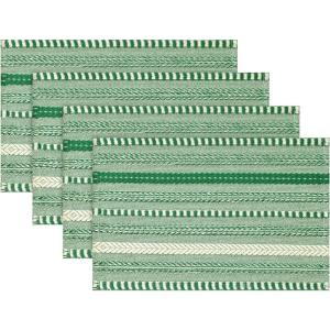Artoid Mode Black Farmhouse Woven Braided Stripe Placemats Set of 4,12×18 Inch Seasonal Holiday Table Mats Party Kitchen Dining Decoration(Emerald)