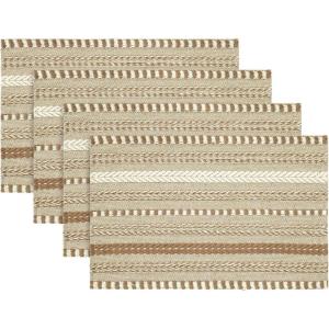 Artoid Mode Black Farmhouse Woven Braided Stripe Placemats Set of 4,12×18 Inch Seasonal Holiday Table Mats Party Kitchen Dining Decoration(Light Coffee)
