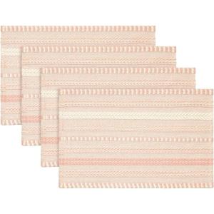 Artoid Mode Black Farmhouse Woven Braided Stripe Placemats Set of 4,12×18 Inch Seasonal Holiday Table Mats Party Kitchen Dining Decoration(Pink)