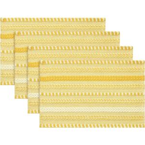 Artoid Mode Black Farmhouse Woven Braided Stripe Placemats Set of 4,12×18 Inch Seasonal Holiday Table Mats Party Kitchen Dining Decoration(Yellow)