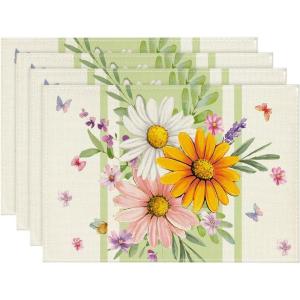 Artoid Mode Green Daisy Leaf Spring Placemats Set of 4, 12×18 Inch Seasonal Summer Holiday Pastoral Table Mats for Party Kitchen Dining Decoration(Green)