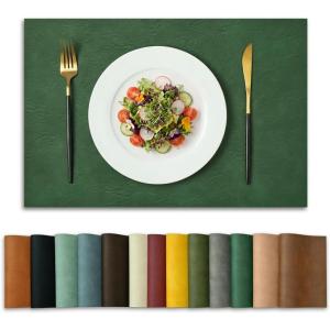 Artoid Mode Green Faux Leather Placemats Set of 4, 15 Inch Waterproof Wipeable Heat Resistant Vinyl Place Mats, Reversible Table Mats for St. Patrick’s Day Dining Decor(Green)