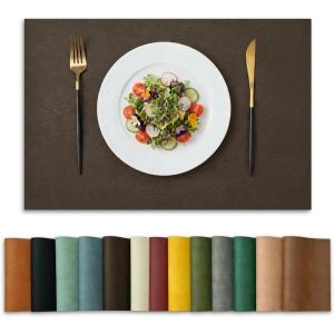 Artoid Mode Green Faux Leather Placemats Set of 4, 15 Inch Waterproof Wipeable Heat Resistant Vinyl Place Mats, Reversible Table Mats for St. Patrick’s Day Dining Decor(Coffee)