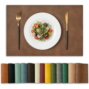 Artoid Mode Green Faux Leather Placemats Set of 4, 15 Inch Waterproof Wipeable Heat Resistant Vinyl Place Mats, Reversible Table Mats for St. Patrick’s Day Dining Decor(Brown)
