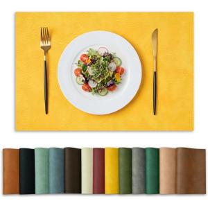 Artoid Mode Green Faux Leather Placemats Set of 4, 15 Inch Waterproof Wipeable Heat Resistant Vinyl Place Mats, Reversible Table Mats for St. Patrick’s Day Dining Decor(Yellow)