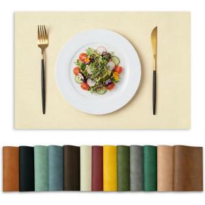 Artoid Mode Green Faux Leather Placemats Set of 4, 15 Inch Waterproof Wipeable Heat Resistant Vinyl Place Mats, Reversible Table Mats for St. Patrick’s Day Dining Decor(Beige)