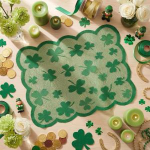 Artoid Mode Lucky Shamrocks Lace St. Patrick’s Day Placemats Set of 2, 12×18 Inch Spring Table Mats for Party Kitchen Dining Decoration(Green)