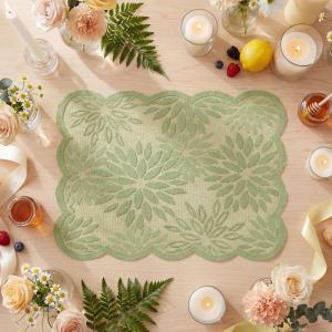 Artoid Mode Pink Dahlia Lace Placemats Set of 4, 12×18 Inch Table Mats for Wedding Anniversary Party Dining Table Decoration(Green)