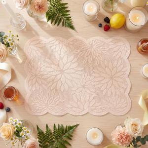 Artoid Mode Pink Dahlia Lace Placemats Set of 4, 12×18 Inch Table Mats for Wedding Anniversary Party Dining Table Decoration(Pink)