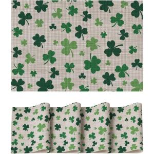 Artoid Mode Shamrock St. Patrick’s Day Vinyl Placemats Set of 4, 12×18 Inch Spring Washable Heat Resistant Plastic Place Mats for Party Dining Table Decor