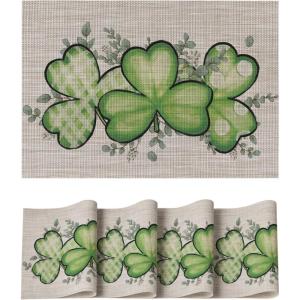 Artoid Mode Shamrock St. Patrick’s Day Vinyl Placemats Set of 4, 12×18 Inch Washable Heat Resistant Plastic Place Mats for Party Dining Table Decor
