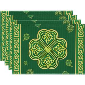 Artoid Mode Stripes Shamrock Lucky Irish St. Patrick’s Day Placemats Set of 6, 12×18 Inch Seasonal Spring Table Mats for Party Kitchen Dining Decoration(Green)