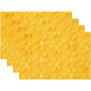 Artoid Mode Yellow Daisy Embroidery Spring Placemats Set of 4, 12×18 Inch Soft Plush Faux Fur Wool Holiday Table Mats for Party Kitchen Dining Decoration(Orange Yellow)