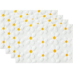 Artoid Mode Yellow Daisy Embroidery Spring Placemats Set of 4, 12×18 Inch Soft Plush Faux Fur Wool Holiday Table Mats for Party Kitchen Dining Decoration(White)