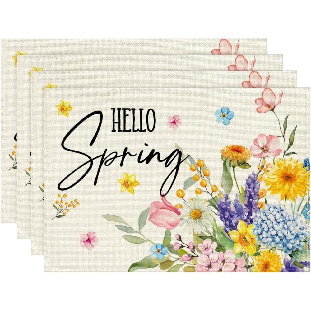 image:imageArtoid Mode Blossoming Flower Spring Placemats Set of 4 12x18 Inch Lavender Dahlia Hydrangea Holiday Table Mats for Party Kitchen Dining Decoration