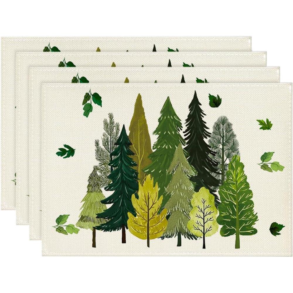 image:imageArtoid Mode Trees Leaves Spring Placemats Set of 4 12x18 Inch Seasonal Summer Table Mats for Dining Party DecorationBeigeGreen