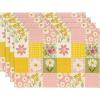 Artoid Mode Plaid Polka Dot Flowers Spring Placemats Set of 4, 12×18 Inch Seasonal Summer Holiday Table Mats for Party Kitchen Dining Decoration