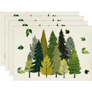 Artoid Mode Trees Leaves Spring Placemats Set of 4, 12×18 Inch Seasonal Summer Table Mats for Dining Party Decoration(Beige/Green)