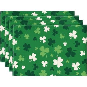 Artoid Mode Light Green Shamrocks St. Patrick’s Day Placemats Set of 4, 12×18 Inch Luck Spring Table Mats for Party Kitchen Dining Decoration(Green)