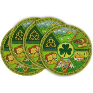Artoid Mode Triquetra Shamrock Round St. Patrick’s Day Placemats Set of 4, 14 Inch Seasonal Spring Harp Table Mats for Kitchen Dining Decoration