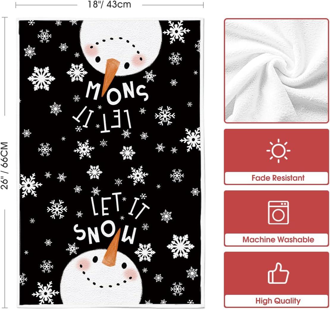 image:imageArtoid Mode Black Cute Snowman Snowflake Hello Winter Kitchen Towels Dish Towels 18x26 Inch Farmhouse Holiday Decoration Cleaning Set of 2Black