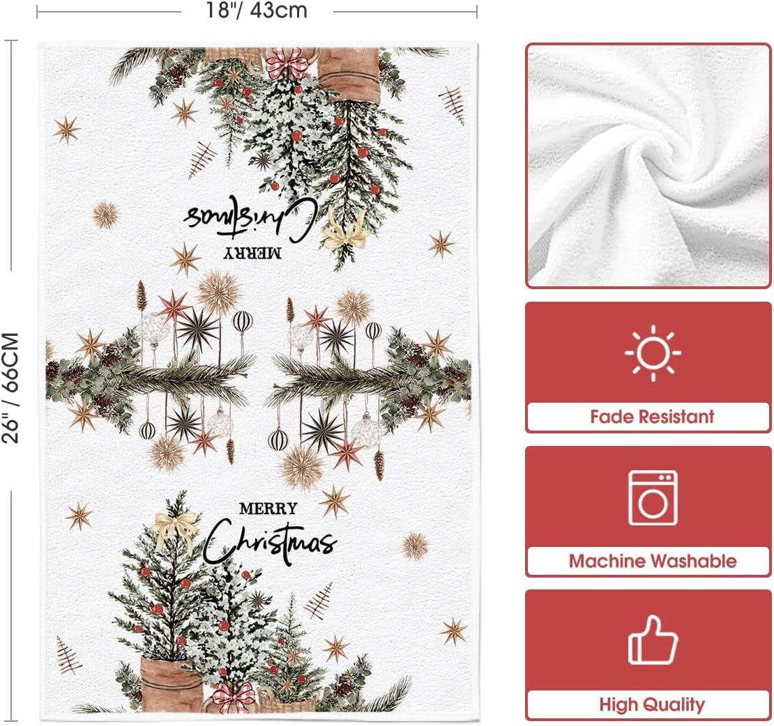 image:imageArtoid Mode Blue Xmas Tree Merry Christmas Kitchen Towels Dish Towels 18x26 Inch Holiday Gloves Ball Hello Winter Decoration Hand Towels Set of 4Pink