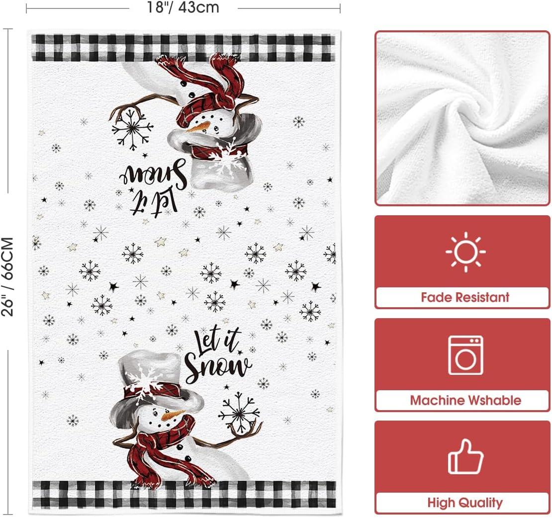 image:imageArtoid Mode Buffalo Plaid Snowman Let It Snow Winter Kitchen Towels Dish Towels 18x26 Inch Daily Seasonal Christmas Decoration Hand Towels Set of 2BlackBeige