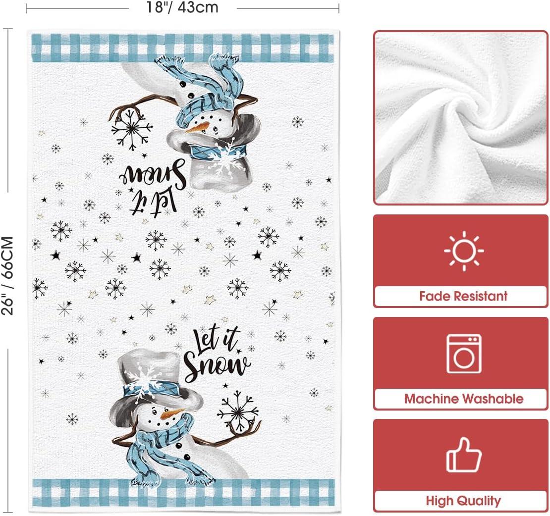 image:imageArtoid Mode Buffalo Plaid Snowman Let It Snow Winter Kitchen Towels Dish Towels 18x26 Inch Daily Seasonal Christmas Decoration Hand Towels Set of 2BlueBeige