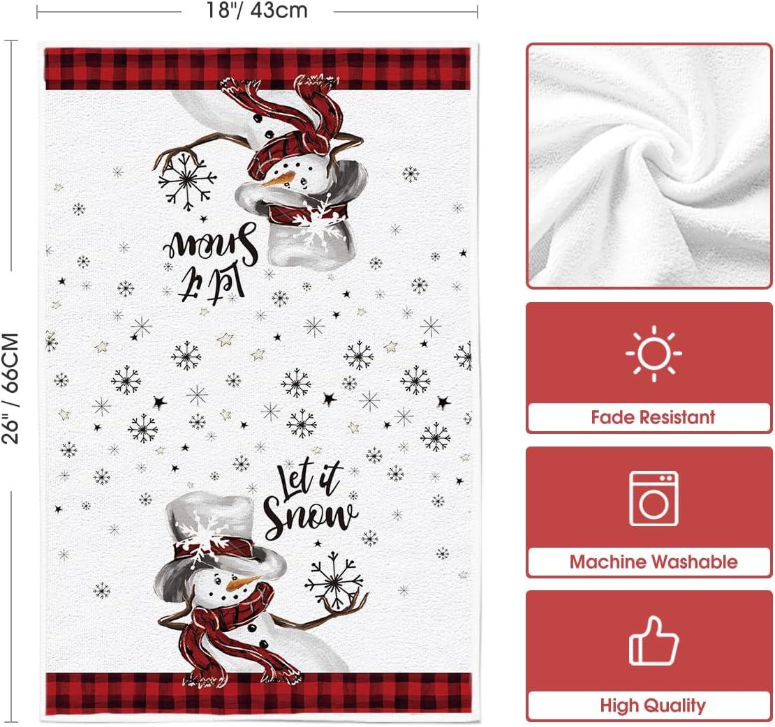 image:imageArtoid Mode Buffalo Plaid Snowman Let It Snow Winter Kitchen Towels Dish Towels 18x26 Inch Daily Seasonal Christmas Decoration Hand Towels Set of 2RedBlack