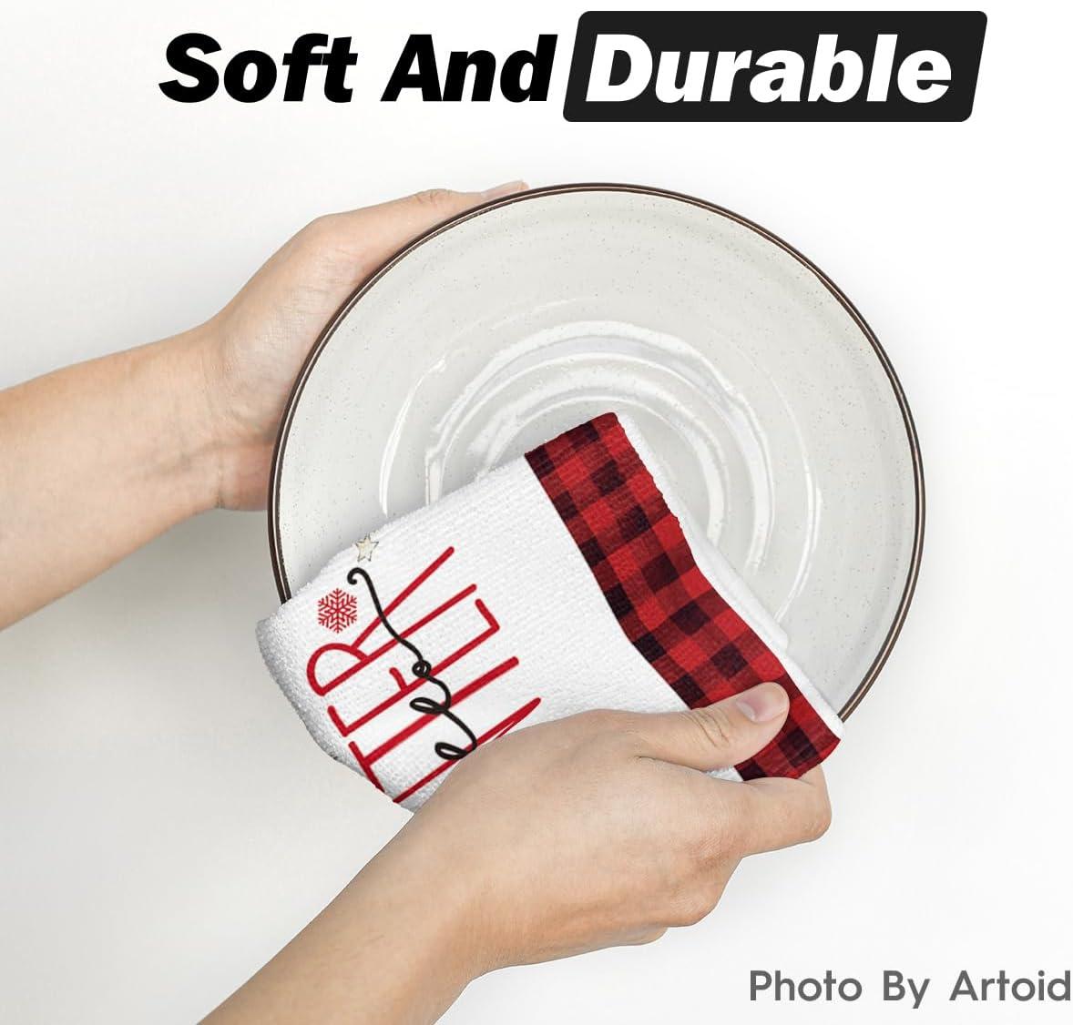 image:imageArtoid Mode Buffalo Plaid Snowman Let It Snow Winter Kitchen Towels Dish Towels 18x26 Inch Daily Seasonal Christmas Decoration Hand Towels Set of 2RedBlack
