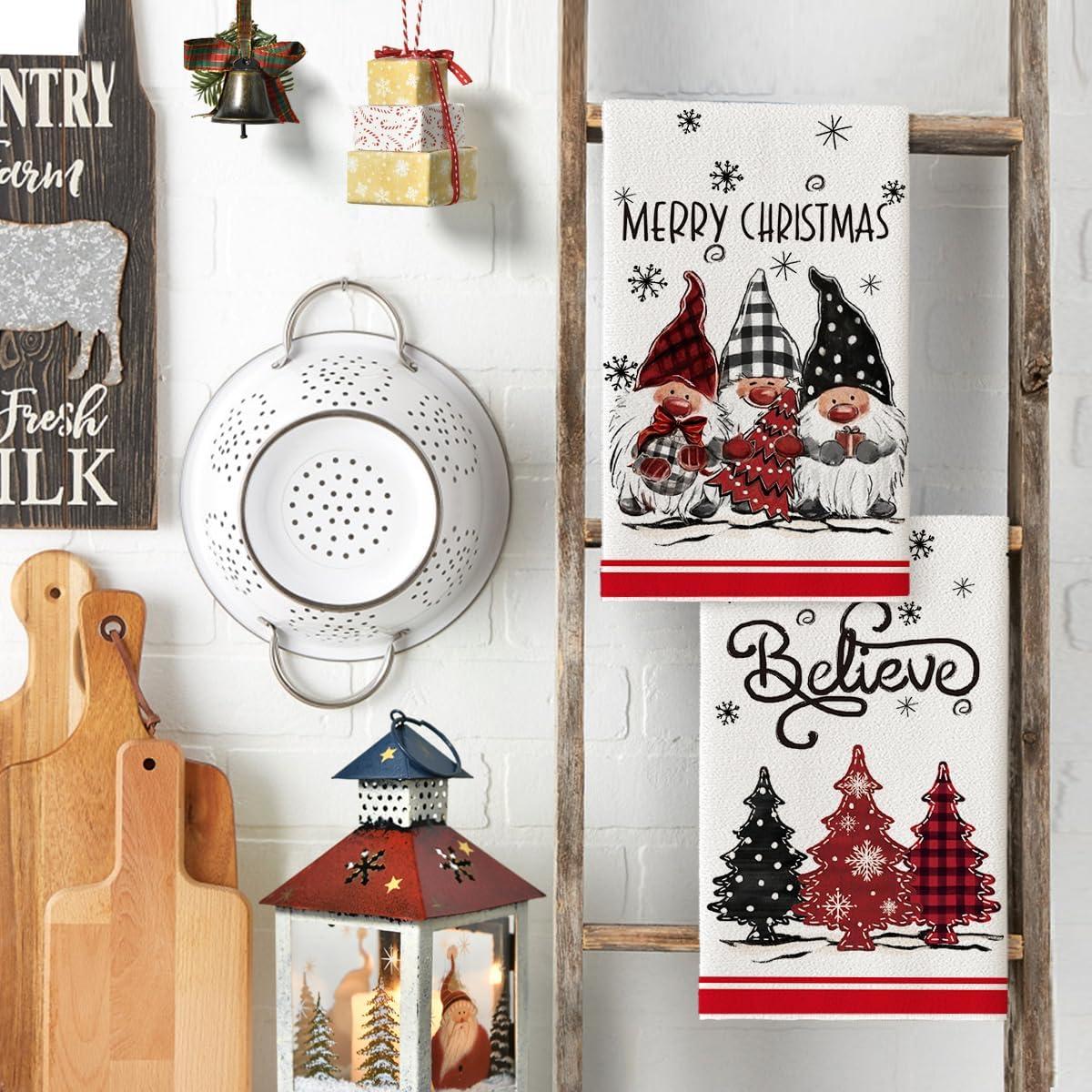 image:imageArtoid Mode Gnome Truck Merry Christmas Kitchen Towels Dish Towels 18x26 Inch Holiday Believe Xmas Tree Winter Decoration Hand Towels Set of 4