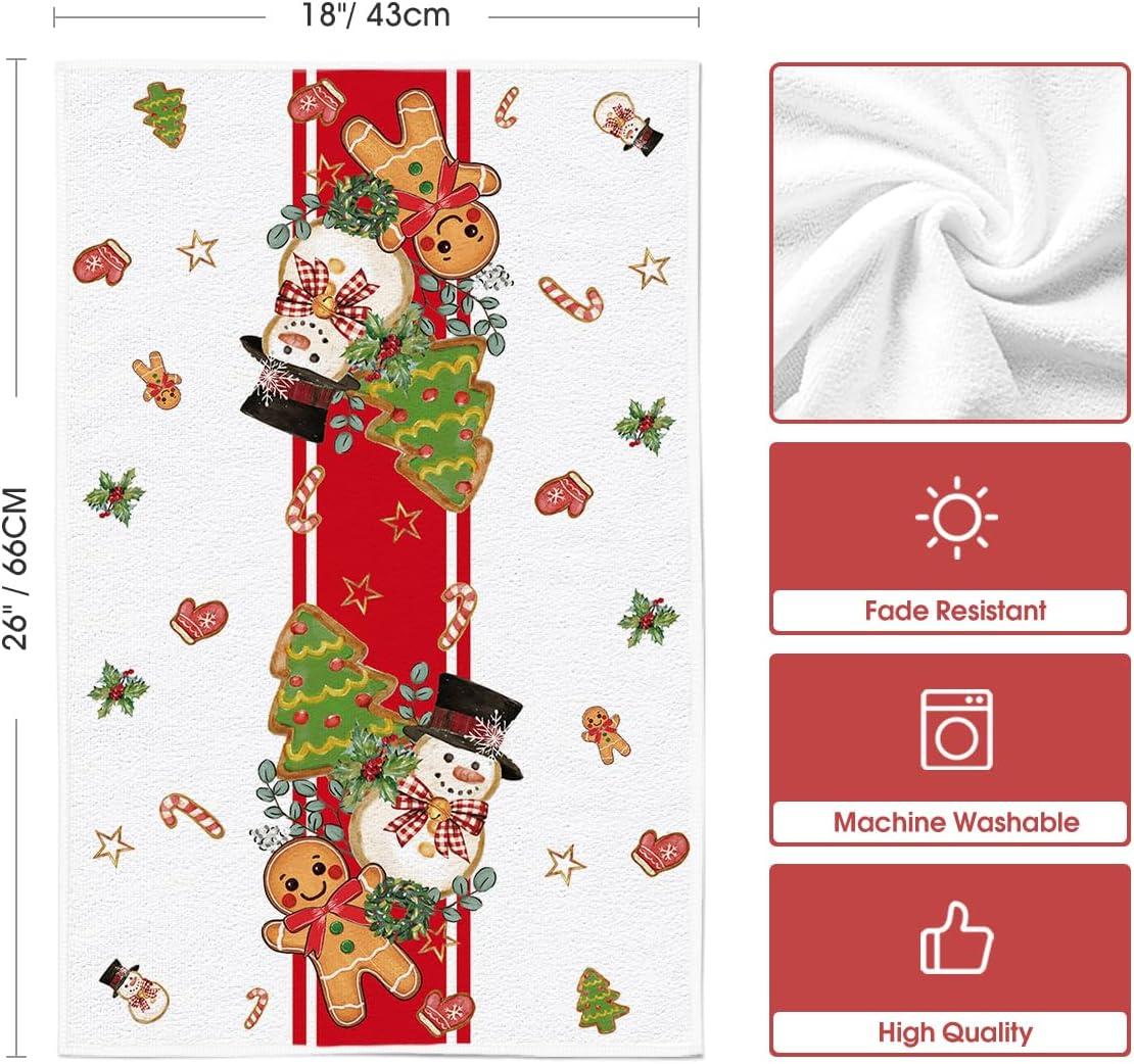 image:imageArtoid Mode Red Snowman Gingerbread Sweet Christmas Kitchen Towels Dish Towels 18x26 Inch Farmhouse Holiday Winter Decoration Cleaning Set of 4Red