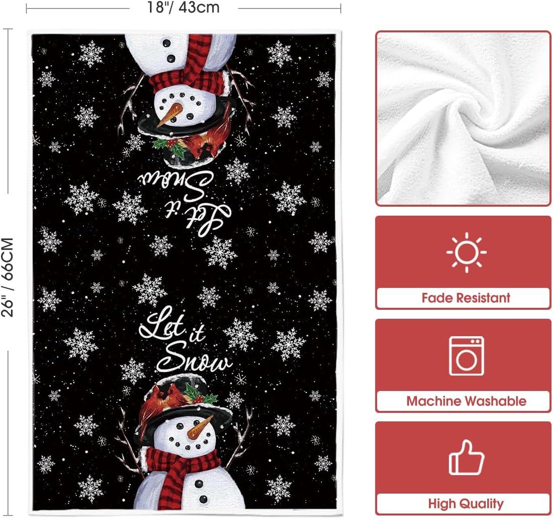 image:imageArtoid Mode Red Snowman Let It Snow Winter Kitchen Towels Dish Towels 18x26 Inch Seasonal Christmas Decoration Hand Towels Set of 2Black