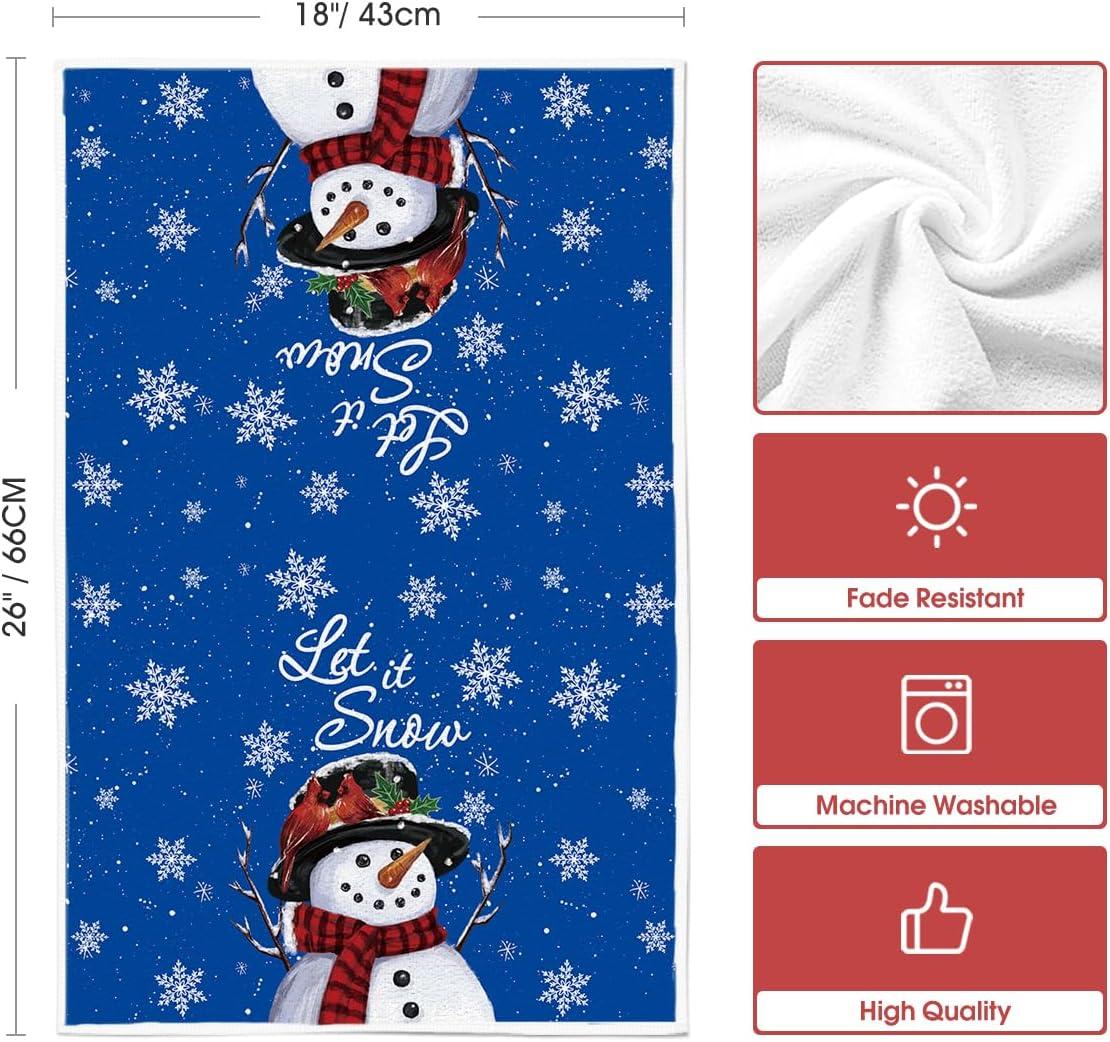 image:imageArtoid Mode Red Snowman Let It Snow Winter Kitchen Towels Dish Towels 18x26 Inch Seasonal Christmas Decoration Hand Towels Set of 2Blue